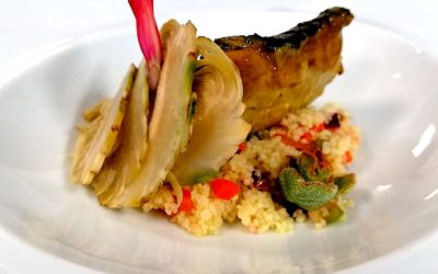 Corvina en escabeche con cous cous de encurtidos