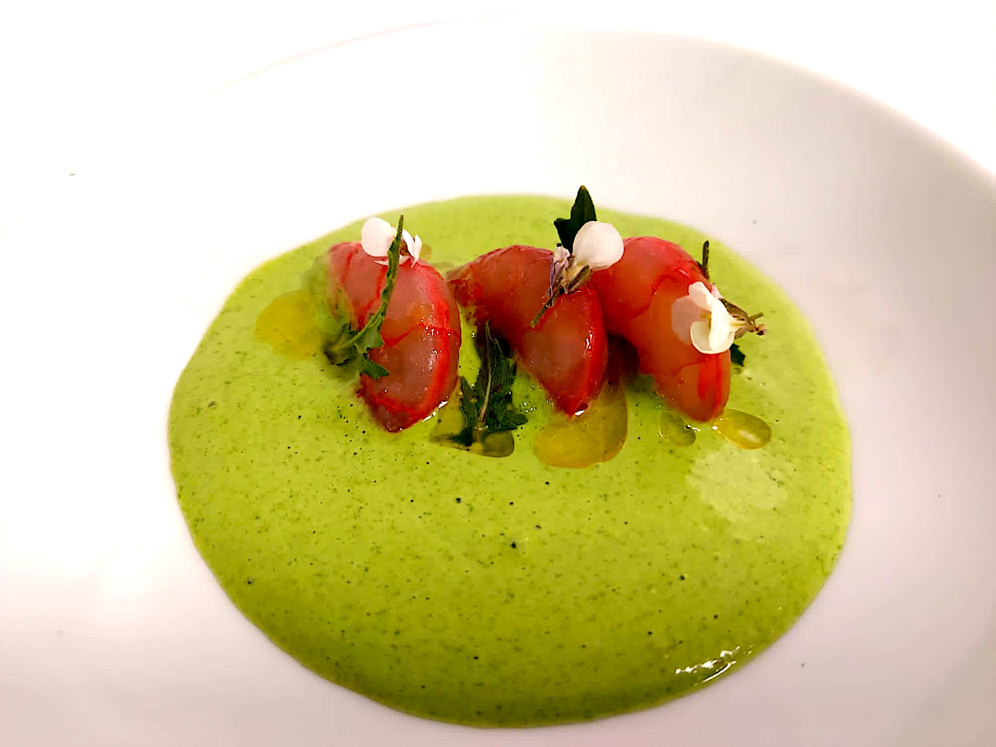 Gamba marinada con azúcar y crema de Wasabi Mediterráneo David Ariza